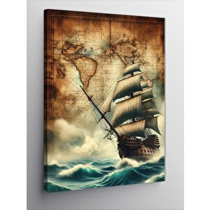 Kanvas Tablo Yelkenli Gemi Ve Harita 70x100 cm
