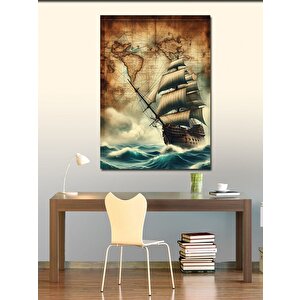 Kanvas Tablo Yelkenli Gemi Ve Harita 70x100 cm
