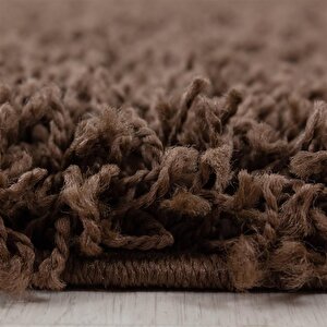 Yuvarlak Shaggy Halı 30 Mm Uzun Ve Yüksek Tüylü Düz Kahverengi 80 cm