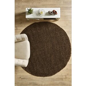 Yuvarlak Shaggy Halı 30 Mm Uzun Ve Yüksek Tüylü Düz Kahverengi