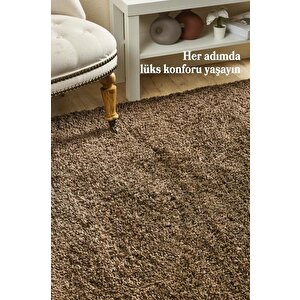 Yuvarlak Shaggy Halı 30 Mm Uzun Ve Yüksek Tüylü Düz Kahverengi