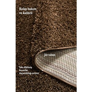 Yuvarlak Shaggy Halı 30 Mm Uzun Ve Yüksek Tüylü Düz Kahverengi