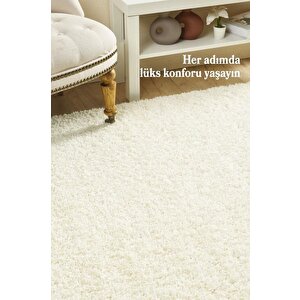 Yüksek Tüylü 30 Mm Hav Yüksekliğinde Düz Krem Renkli Shaggy Halı 60x110 cm
