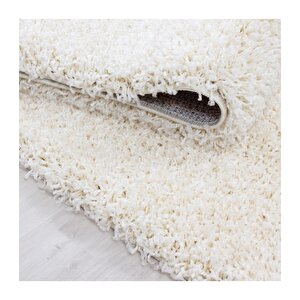 Yüksek Tüylü 30 Mm Hav Yüksekliğinde Düz Krem Renkli Shaggy Halı 80x250 cm