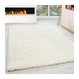 Yüksek Tüylü 30 Mm Hav Yüksekliğinde Düz Krem Renkli Shaggy Halı 100x200 cm