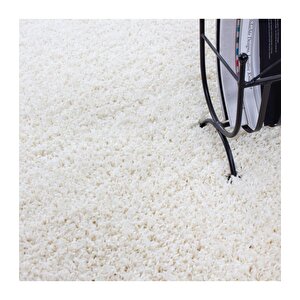Yüksek Tüylü 30 Mm Hav Yüksekliğinde Düz Krem Renkli Shaggy Halı 100x200 cm
