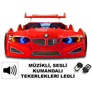 Gt1 - Kirmizi Arabali Yatak - Kumandali, Sesli̇, Ledli̇