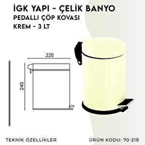 İgk Yapi - Çeli̇k Banyo Pedalli Çöp Kovasi 3lt Krem (70-218)
