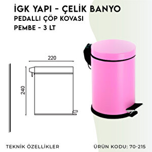 İgk Yapi - Çeli̇k Banyo Pedalli Çöp Kovasi 3lt Pembe (70-215)