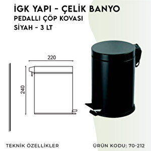 İgk Yapi - Çeli̇k Banyo Pedalli Çöp Kovasi 3lt Si̇yah (70-212)
