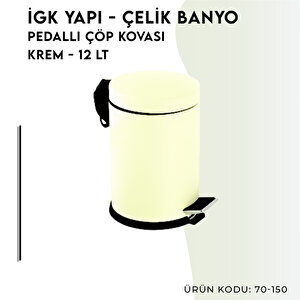 İgk Yapi - Çeli̇k Banyo Pedalli Çöp Kovasi 12lt Krem (70-150)