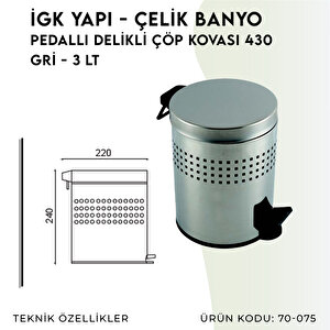 İgk Yapi - Çeli̇k Banyo Pedalli Deli̇kli̇ Çöp Kovasi 3lt 430 (70-075)