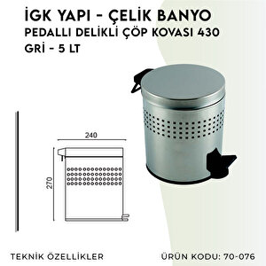 İgk Yapi - Çeli̇k Banyo Pedalli Deli̇kli̇ Çöp Kovasi 5lt 430 (70-076)