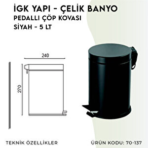 İgk Yapi - Çeli̇k Banyo Pedalli Çöp Kovasi 5lt Si̇yah (70-137)
