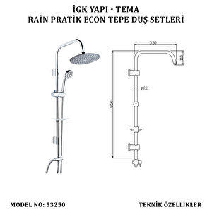 İgk Yapi - Tema Rai̇n-prati̇k Econ(3f) Tepe Duş Setleri̇ (model No: 53250)