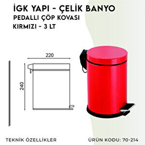 İgk Yapi - Çeli̇k Banyo Pedalli Çöp Kovasi 3lt Kirmizi (70-214)