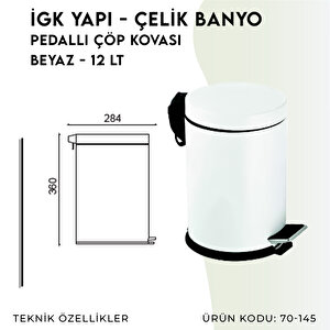 İgk Yapi - Çeli̇k Banyo Pedalli Çöp Kovasi 12lt Beyaz (70-145)