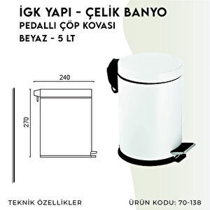 İgk Yapi - Çeli̇k Banyo Pedalli Çöp Kovasi 5lt Beyaz (70-138)