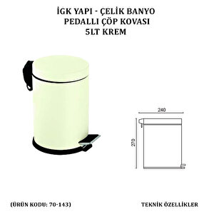 İgk Yapi - Çeli̇k Banyo Pedalli Çöp Kovasi 5lt Krem (70-143)