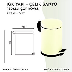 İgk Yapi - Çeli̇k Banyo Pedalli Çöp Kovasi 5lt Krem (70-143)
