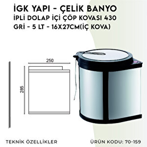 İgk Yapi - Çeli̇k Banyo Dolap İçi̇ Çöp Kovasi İpli̇ 16x27cm 430 (70-159)
