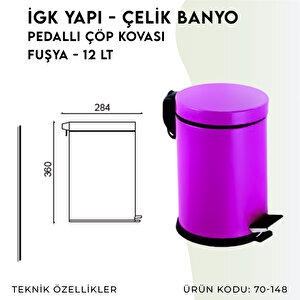 İgk Yapi - Çeli̇k Banyo Pedalli Çöp Kovasi 12lt Fuşya (70-148)