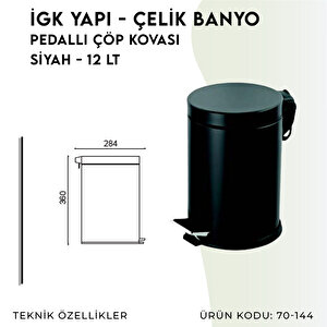 İgk Yapi - Çeli̇k Banyo Pedalli Çöp Kovasi 12lt Si̇yah (70-144)