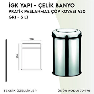 İgk Yapi - Çeli̇k Banyo Prati̇k Paslanmaz Çöp Kovasi 5lt 430 (70-179)