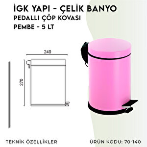 İgk Yapi - Çeli̇k Banyo Pedalli Çöp Kovasi 5lt Pembe (70-140)