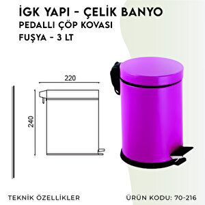 İgk Yapi - Çeli̇k Banyo Pedalli Çöp Kovasi 3lt Fuşya (70-216)