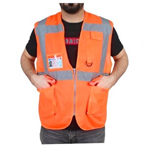 İkaz Yeleği Mühendis Turuncu Reflektörlü Mühendis İkaz Yelek Fermuarlı