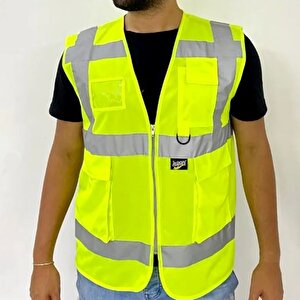 İkaz Yeleği Mühendis Sarı Reflektörlü Mühendis İkaz Yelek Fermuarlı