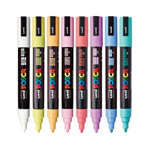 Uni Posca Su Bazlı Marker Seti 8li Soft Renkler 1.8 2.5mm Pc5m