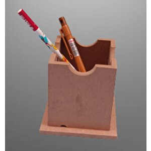 Hobi 90062 Dekoratif Masaüstü Kalemlik Ahşap Mdf Kare El Yapım