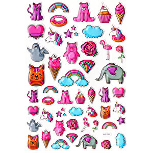 Sticker Kabartmalı A4 Boyutunda Stiker Defter, Planlayıcı Etiket-(lim503) - Pembe Temalı Unicorn Dondurma