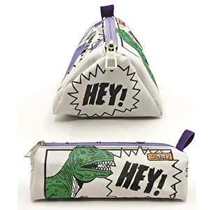 Kalem Kutusu Dinazor Karikatür Dinozor Üçgen Kalemkutu Jumbo Vegan Deri Kalemlik