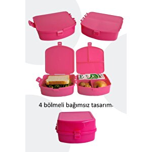 Premium Beslenme Çantası Termal Termos Termoslu Çanta Ve 4 Bölmeli Yemek Kutusu Pembe