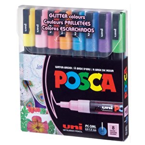 Uni Posca Su Bazlı Marker Seti 8li Simli Renkler 0.9mm 1.3mm Pc3ml