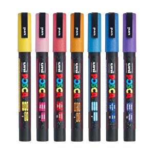 Uni Posca Su Bazlı Marker Seti 8li Simli Renkler 0.9mm 1.3mm Pc3ml
