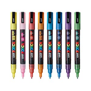 Uni Posca Su Bazlı Marker Seti 8li Simli Renkler 0.9mm 1.3mm Pc3ml