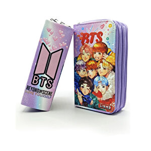 Kalem Kutusu Bts Desenli Kpop Organizer Kalemkutu Vegan Deri Üç Bölmeli Kalemlik