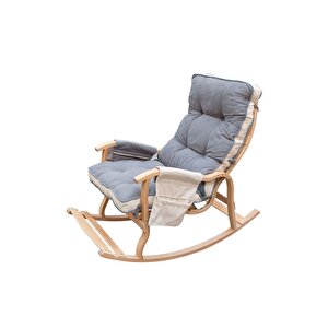 Enda Home Ahşap Çift Minderli Sallanan Sandalye Krem - Gri