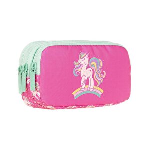 Kids 3 Bölmeli Kalem Çantası Aynalı Taşlı Unicorn L8136