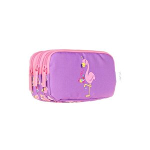 Kids 3 Bölmeli Kalem Çantası Aynalı Taşlı Flamingo L8137