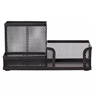 Metal Perfore 3 Gözlü Set, 3 Bölmeli Tel Kalemlik -siyah
