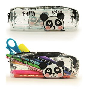 Şeffaf Kalem Kutusu Panda Desenli Şeffaf Kalemlik