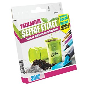 Suya Dayanıklı, Yazılabilen Şeffaf Etiket 8x5cm-30 Ad