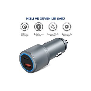 Usb Type C Araç Şarj Cihazı - 2 Port, Hızlı Şarj 48w Çakmaklık Adaptörü