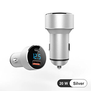 Silver Araç İçi Usb 3.0 Type C Soketli 20 Watt Çakmaklık Güç Adaptörü Tüm Cihazlar 12v-24v