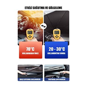 Oto Araba Güneşlik Şemsiye Tip Ön Cam Güneş Önleyici Katlanabilir 140cm X 75cm